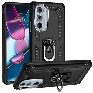 Motorola Edge 30 Pro Hoesje, MobyDefend Pantsercase Met Draaibare Ring, Zwart