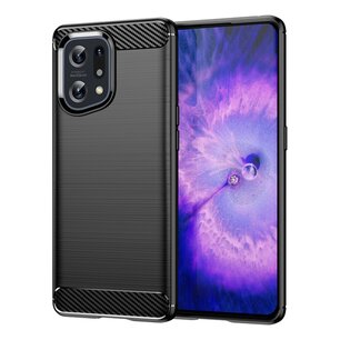 Oppo Find X5 Hoesje, MobyDefend TPU Gelcase, Geborsteld Metaal + Carbonlook, Zwart