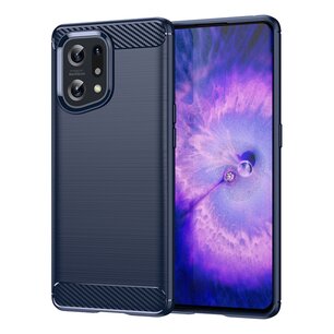 Oppo Find X5 Hoesje, MobyDefend TPU Gelcase, Geborsteld Metaal + Carbonlook, Navy Blauw