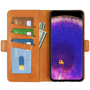 Oppo Find X5 Lite Hoesje, MobyDefend Luxe Wallet Book Case (Sluiting Zijkant), Lichtbruin