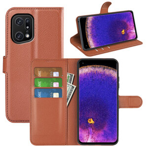 Oppo Find X5 Pro Hoesje, MobyDefend Kunstleren Wallet Book Case (Sluiting Voorkant), Bruin