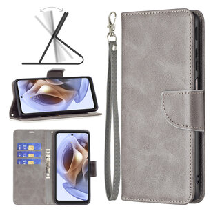 Motorola Edge 30 Pro Hoesje, MobyDefend Wallet Book Case Met Koord, Grijs