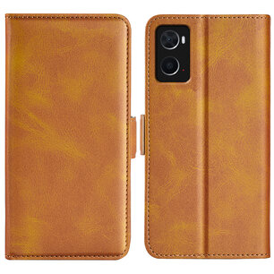 Oppo A76 / Oppo A96 Hoesje, MobyDefend Luxe Wallet Book Case (Sluiting Zijkant), Lichtbruin