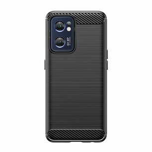 Oppo Find X5 Lite Hoesje, MobyDefend TPU Gelcase, Geborsteld Metaal + Carbonlook, Zwart