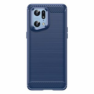 Oppo Find X5 Pro Hoesje, MobyDefend TPU Gelcase, Geborsteld Metaal + Carbonlook, Navy Blauw