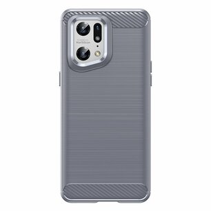Oppo Find X5 Pro Hoesje, MobyDefend TPU Gelcase, Geborsteld Metaal + Carbonlook, Grijs