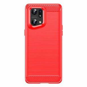 Oppo Find X5 Pro Hoesje, MobyDefend TPU Gelcase, Geborsteld Metaal + Carbonlook, Rood