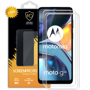 3-Pack Motorola Moto G22 Screenprotectors, MobyDefend Case-Friendly Gehard Glas Screensavers