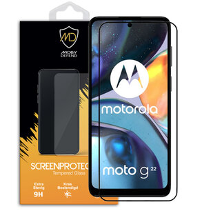 Motorola Moto G22 Screenprotector, MobyDefend Gehard Glas Screensaver, Zwarte Randen