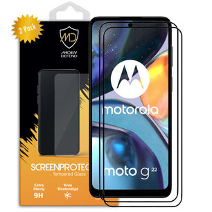 2-Pack Motorola Moto G22 Screenprotectors, MobyDefend Gehard Glas Screensavers, Zwarte Randen