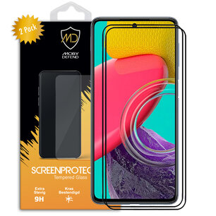 2-Pack Samsung Galaxy M53 screenprotectors, MobyDefend Gehard Glas Screensavers, Zwarte Randen