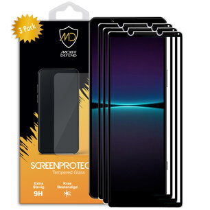 3-Pack Sony Xperia 1 IV Screenprotectors, MobyDefend Gehard Glas Screensavers, Zwarte Randen
