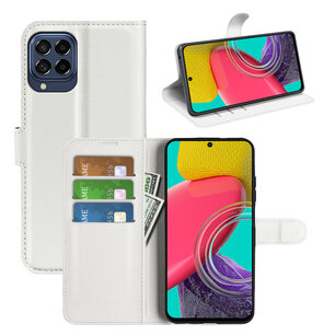 Samsung Galaxy M53 Hoesje, MobyDefend Kunstleren Wallet Book Case (Sluiting Voorkant), Wit