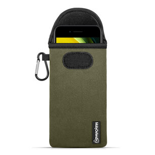 Hoesje voor iPhone SE (2020/2022), MobyDefend Neopreen Pouch Met Karabijnhaak, Insteekhoesje, Riemlus Hoesje, Groen