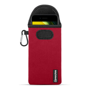 Hoesje voor iPhone SE (2020/2022), MobyDefend Neopreen Pouch Met Karabijnhaak, Insteekhoesje, Riemlus Hoesje, Rood