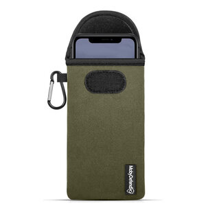 Hoesje voor iPhone XR, MobyDefend Neopreen Pouch Met Karabijnhaak, Insteekhoesje, Riemlus Hoesje, Groen