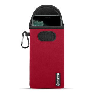 Hoesje voor iPhone 11 Pro, MobyDefend Neopreen Pouch Met Karabijnhaak, Insteekhoesje, Riemlus Hoesje, Rood