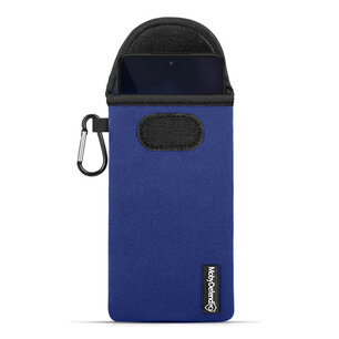 Universeel Telefoonhoesje Maat L (16 X 7.5 CM), MobyDefend Neopreen Pouch Met Karabijnhaak, Insteekhoesje, Riemlus Hoesje, Blauw