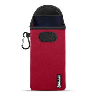 Universeel Telefoonhoesje Maat L (16 X 7.5 CM), MobyDefend Neopreen Pouch Met Karabijnhaak, Insteekhoesje, Riemlus Hoesje, Rood