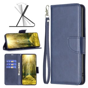 Motorola Moto G52 Hoesje, MobyDefend Wallet Book Case Met Koord, Blauw