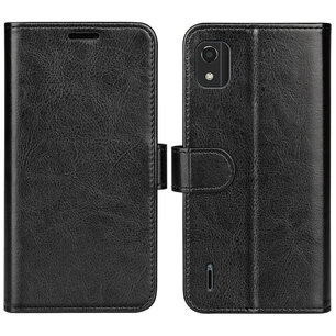 Nokia C2-2E Hoesje, MobyDefend Wallet Book Case (Sluiting Achterkant), Zwart