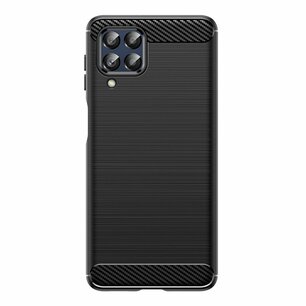 Samsung Galaxy M53 Hoesje, MobyDefend TPU Gelcase, Geborsteld Metaal + Carbonlook, Zwart