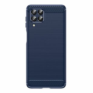 Samsung Galaxy M53 Hoesje, MobyDefend TPU Gelcase, Geborsteld Metaal + Carbonlook, Navy Blauw