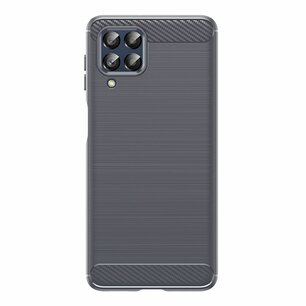 Samsung Galaxy M53 Hoesje, MobyDefend TPU Gelcase, Geborsteld Metaal + Carbonlook, Grijs