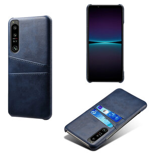 Sony Xperia 1 IV Hoesje, MobyDefend Lederen Backcover Met Vakjes Voor Pasjes, Blauw