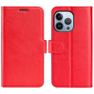 iPhone 14 Pro Hoesje, MobyDefend Wallet Book Case (Sluiting Achterkant), Rood