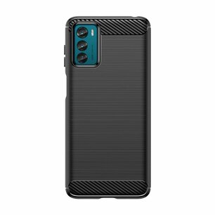 Motorola Moto G42 Hoesje, MobyDefend TPU Gelcase, Geborsteld Metaal + Carbonlook, Zwart