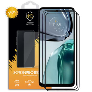 3-Pack Motorola Moto G62 Screenprotectors, MobyDefend Gehard Glas Screensavers, Zwarte Randen