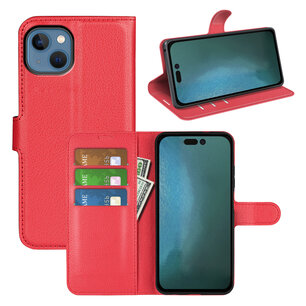 iPhone 14 Hoesje, MobyDefend Kunstleren Wallet Book Case (Sluiting Voorkant), Rood