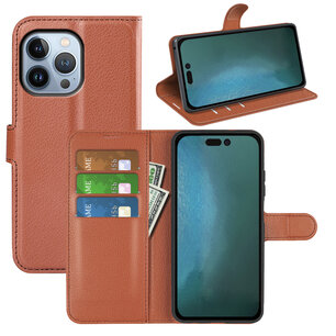 iPhone 14 Pro Hoesje, MobyDefend Kunstleren Wallet Book Case (Sluiting Voorkant), Bruin