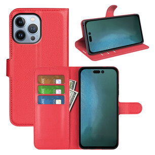 iPhone 14 Pro Hoesje, MobyDefend Kunstleren Wallet Book Case (Sluiting Voorkant), Rood