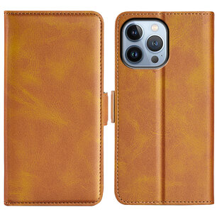 iPhone 14 Pro Hoesje, MobyDefend Luxe Wallet Book Case (Sluiting Zijkant), Lichtbruin
