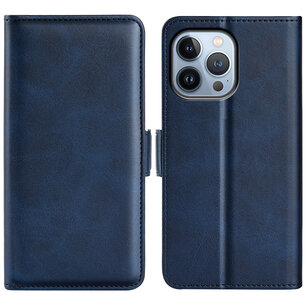 iPhone 14 Pro Hoesje, MobyDefend Luxe Wallet Book Case (Sluiting Zijkant), Blauw