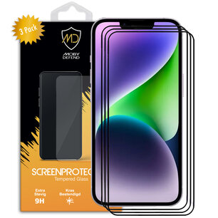 3-Pack iPhone 14 Plus Screenprotectors - MobyDefend Screensavers Met Zwarte Randen - Gehard Glas