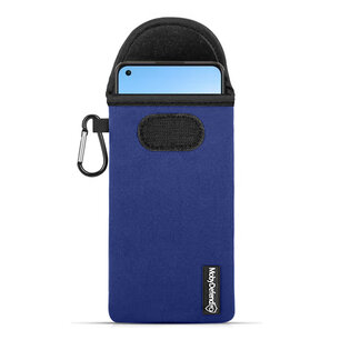 Hoesje voor Oppo Reno 8, MobyDefend Neopreen Pouch Met Karabijnhaak, Insteekhoesje, Riemlus Hoesje, Blauw