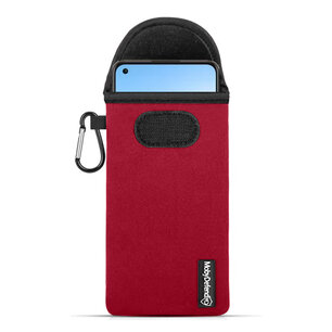 Hoesje voor Oppo Reno 8, MobyDefend Neopreen Pouch Met Karabijnhaak, Insteekhoesje, Riemlus Hoesje, Rood