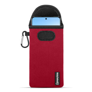 Hoesje voor Oppo Reno 8 Pro, MobyDefend Neopreen Pouch Met Karabijnhaak, Insteekhoesje, Riemlus Hoesje, Rood