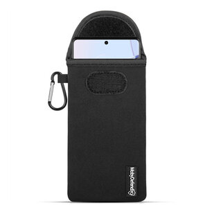 Hoesje voor Motorola Edge 30 Ultra, MobyDefend Neopreen Pouch Met Karabijnhaak, Insteekhoesje, Riemlus Hoesje, Zwart