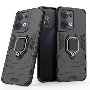 Oppo Reno 8 Hoesje, MobyDefend Dubbelgelaagde Pantsercase Met Standaard, Zwart