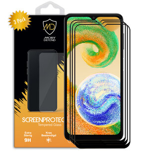 3-Pack Samsung Galaxy A04s Screenprotectors, MobyDefend Gehard Glas Screensavers, Zwarte Randen