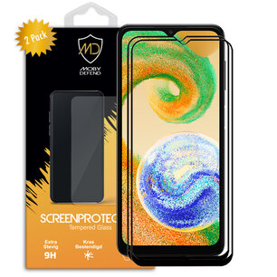 2-Pack Samsung Galaxy A04s Screenprotectors, MobyDefend Gehard Glas Screensavers, Zwarte Randen