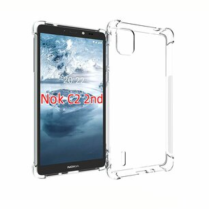 Nokia C2-2E Hoesje, MobyDefend Transparante Shockproof TPU Gelcase, Verstevigde Hoeken, Volledig Doorzichtig