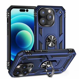 iPhone 14 Pro Max Hoesje, MobyDefend Pantsercase Met Draaibare Ring, Blauw