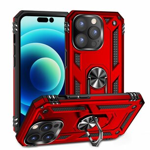 iPhone 14 Pro Max Hoesje, MobyDefend Pantsercase Met Draaibare Ring, Rood