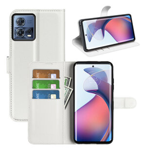 Motorola Edge 30 Fusion Hoesje, MobyDefend Kunstleren Wallet Book Case (Sluiting Voorkant), Wit