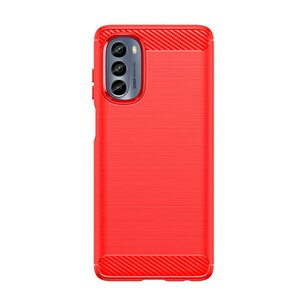 Motorola Moto G62 Hoesje, MobyDefend TPU Gelcase, Geborsteld Metaal + Carbonlook, Rood